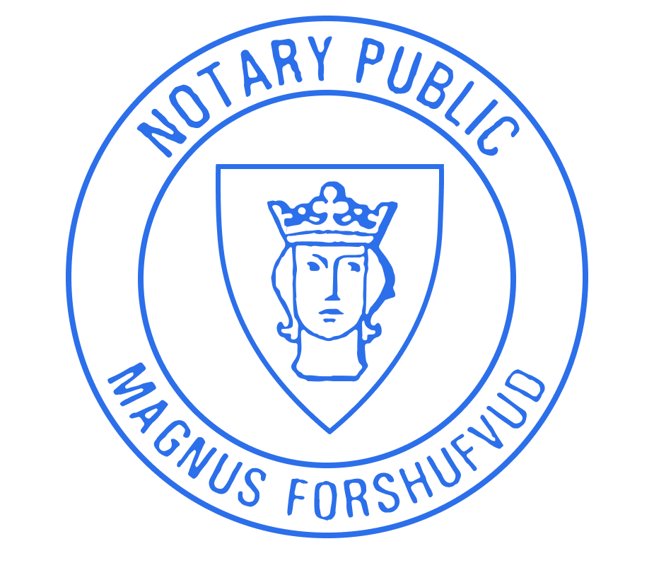 Original seal: Notary Public Magnus Forshufvud, a hand-drawn crowned head in a shield