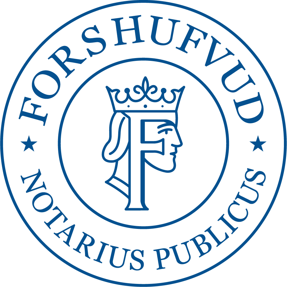 New Forshufvud Notarius Publicus seal with the F-head mark at its center